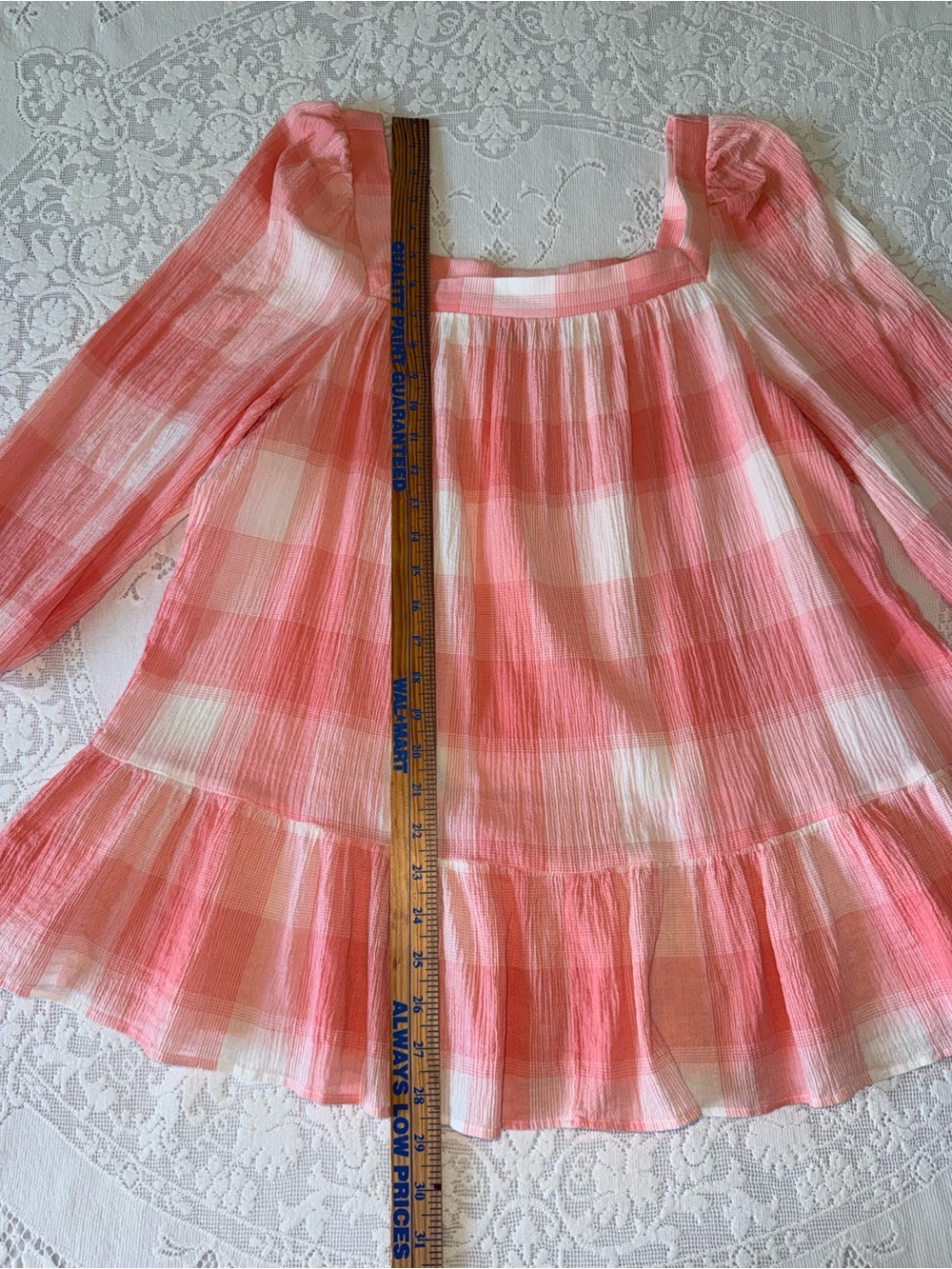 CHAPS‎ Pink White Gingham Cotton Plaid Square Neck Peasant Blouse Boho Top XL - Picture 3 of 13